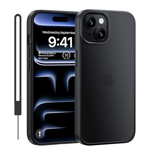 Coque antichoc iPhone 15 cordon protection chute dos mat