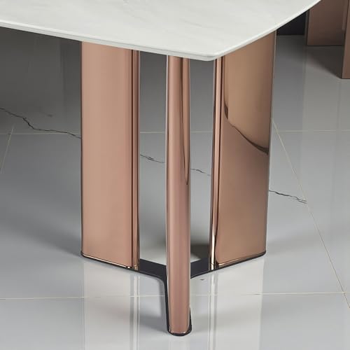 Image of The Attic Majestic Aura Ceramic Dining Table with Premium Rose-Gold Pedestal Columns - Modern Luxury Rectangular 6 Seater Dining Table