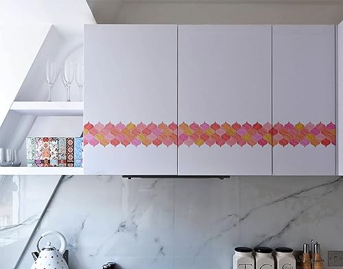 Image of WallDesign Vinyl Mosaic Lantern Red Orange Shades - 6.25 in X 10 Ft Self-Adhesive Tile Sticker Sheet for Decoration of Kitchen, Bathroom, Furniture, Door, Living, Ceiling