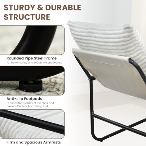 Sillón moderno con brazos y tapizado lino blanco miniatura 5