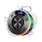 Bluetooth-Lautsprecher, Tragbare Bluetooth 5.3 Lautsprecher mit Stereo-Sound, Kabelloser LED-Lichtlautsprecher mit Saugnapf, IPX7 Wasserdicht Musikbox Tragbare...