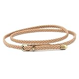 Womens Braided Waist Belt PU Leather Skinny Woven Belts for Women for Jeans Pants Thin Dress Waist Belt with Pin Buckle (Khaki)