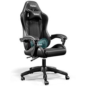 YOLEO Gaming Chair, Ergonomic Computer Chair with Massage Lumbar Support & Padded Armrest, Swivel Video Game Chair, 90°-135° Tilt, Height-Adjustable, Black