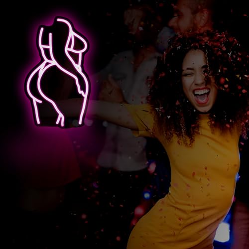 Image of Neon Sign - HSJNJKFU Lady Neon Signs for Wall Decor Beer Bar Light Signs for Man Cave Decor Pink Women LED Neon Sign for Room Birthday Party USB Powered