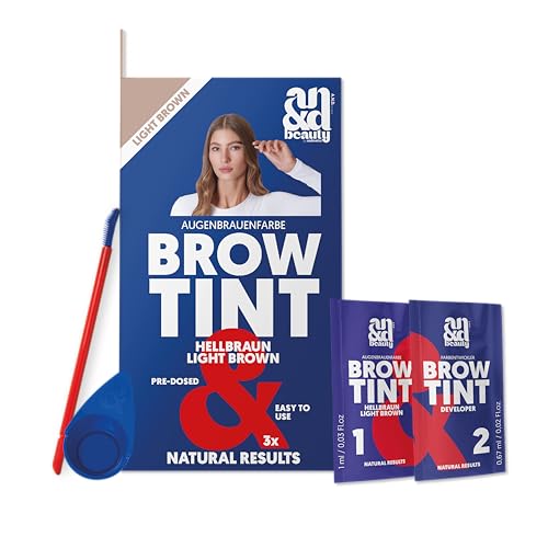 ANDbeauty Augenbrauen- und Wimpernfarbe hellbraun | Professionelle Färbung für ein intensives und langanhaltendes Ergebnis | ohne unerwünschte Rottöne | Inhalt Farbe & Entwickler für 3 Anwendungen