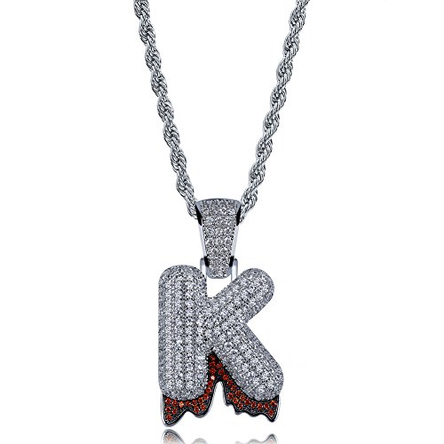 HECHUANG Initial Letter Necklace for Men Simulated Diamond Iced Out Bling Letter Initial Pendant Hip Hop Necklace