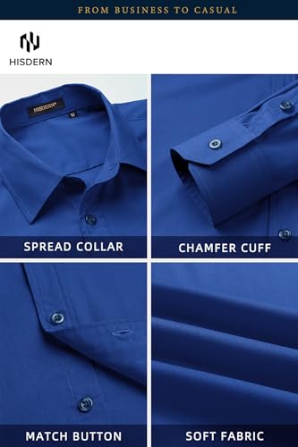 Image of HISDERN Mens Dress Shirts Long Sleeve Button Down Casual Shirts for Men Inner Contrast Formal Business Tuxedo Wedding Shirt