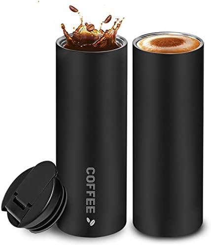 UKON Travel Mug 2022 Upgraded Vacuum Insulated Coffee Cup Stainless Steel Thermal Cup Cold & Hot Drinks fits Car Cup Holder Home Office(Black 550ml)