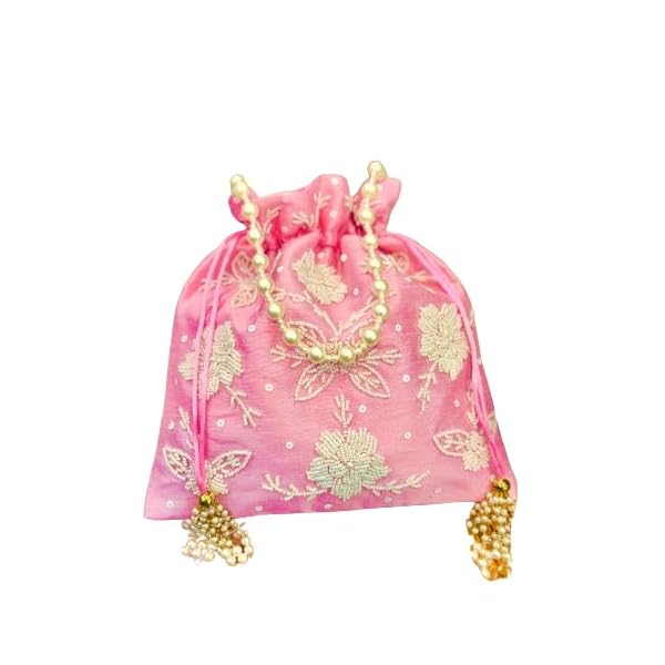 Elegant Potli Bag – Traditional Silk Pouch with Drawstring Closure Pink Color