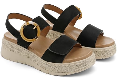 Image of UBFEN Womens Espadrille Platform Sandals Low Wedge Heel - Orthopedic Arch Support, Cushion Insole, Comfortable Dressy Buckle Sandals for Walking and Vacation