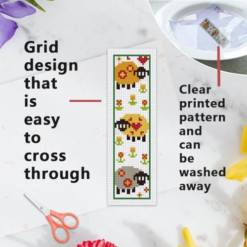 INFUNLY 6pcs DIY Lamb Cross Stitch Bookmark Kits for Adults Beginner 2.4''x7.9'' Sheep Stamped Embroidery Bookmark Kit with Instruction Printed Cute Animal Embroidery Bookmark Set for Book Lovers - Image 3
