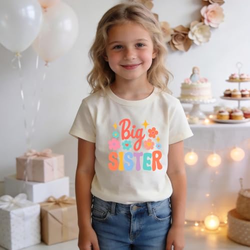 Image of Biggest /Bigger /Big Sister Shirt for Toddler Girls Cotton Short Sleeve Tshirts Announcement Outfits 2-10 Years
