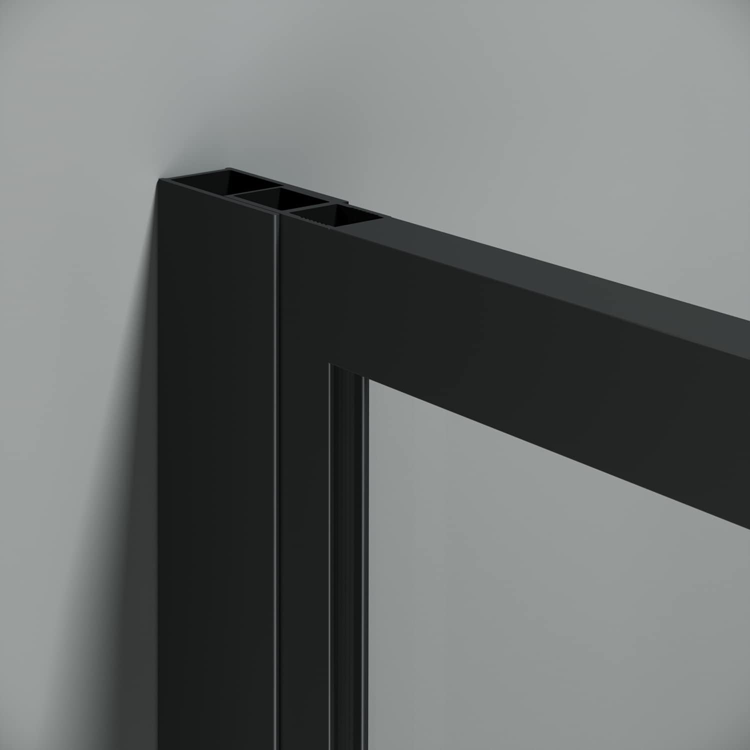 ELEGANT Walk in Black Shower Screen for Wet Room 8mm Safety Tempered Glass Screen Panel Bathroom Reversible Black Grid Framed Shower Screen 900mm