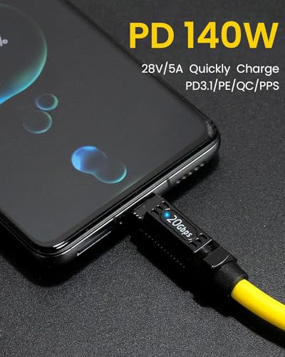 Image of Verilux Usb C To Usb C Cable 140W Usb 3.1 Type C Charging Cable,Fast Charging 20Gbps Usb Type C Charger Cord,With Led Light,Support 8K@60Hz For Macbook Pro,3.3Ft,Yellow