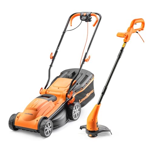 LawnMaster 1400W 34cm Electric Lawnmower with rear roller with Strimmer Set (350W 2-in-1 Grass Trimmer and Edger) 2 Year Guarantee