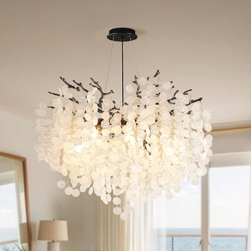 VBKK 24-Inch Black Tree Branch Chandelier, 8-Light Modern Coastal Chandelier, Round Crystal Dining Room Light Fixtures for Foyer Entryway Stairwell, Bathroom Chandeliers Over Tub, E12