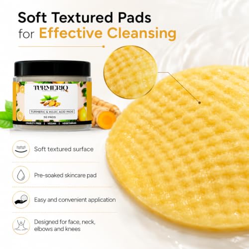 Image of Kojic Acid Face Cleansing Pads Pack of 2 | 100 Pads | Dark Spot Removal, Skin Brightening & Acne Control | Gentle Exfoliation | For Women & Men | All Skin Types (100)
