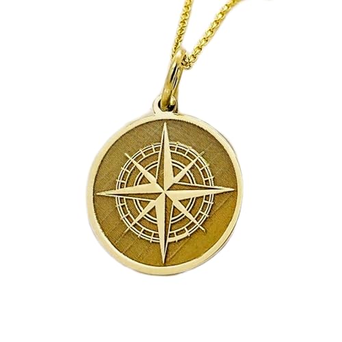 Collier boussole en argent plaqué or LKBEADS pendentif 24mm unisexe