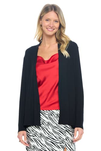 Women Casual Lightweight Soft Bamboo Cardigan Open Front Lounge - Made In Usa (3X-Large, Black) #TOP4