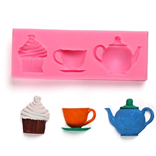 Sharlity Silicone 3D Afternoon Teapot Cup Cake Mould Fondant Decorating