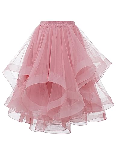DRESSTELLS Blush Tulle Skirts for Women, Midi Tutus Skirt, 3 Layered Tea Length Fluffy Skirt, Knee Length Puffy Graduation Prom Wedding Party Skirt 2024 Blush M