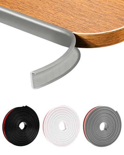 JSIWOTH U-Shape Veneer Edge Banding, 16.4 Ft Self Adhesive Edge Trim, Flexible TPE Corner Protector for Shelves, Furniture, Countertop (0.6 in, Gray)
