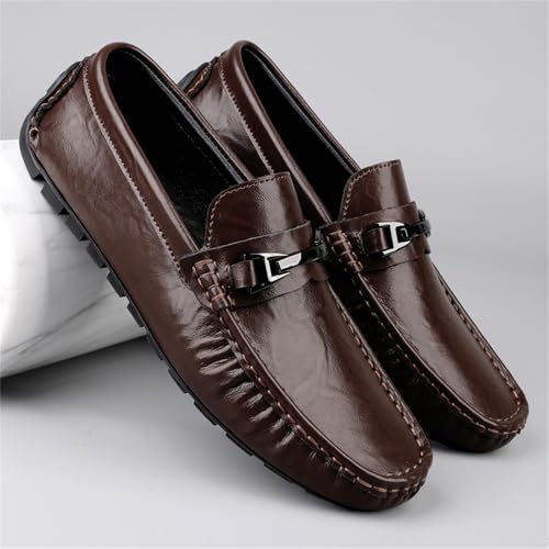 Men's Genuine Leather Slip On Flats Dress Loafers Casual Round Toe Penny Shoes Moccasins Driving Boat Shoes Smoking Slipper4