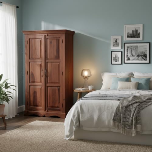 Image of APRODZ Mojo Sheesham Wood Two Door Wardrobe (Sheesham Wood - Walnut)