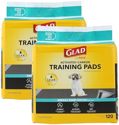 Glad for Pets Activated Charcoal Dog Training Pads, Small Size 17.5″ x 23.5″ – Odor Absorbing, Pee Pads for Dogs – Perfect for Training New Puppies, Charcoal, 120 Count – 2 Pack