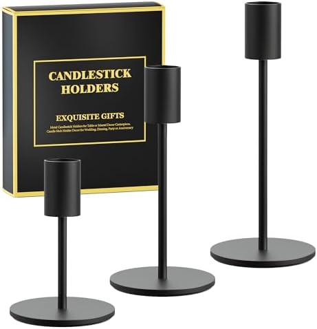 FSyueyun 3 Pcs Black Candle Holders, Elegant Taper Candle Holders...