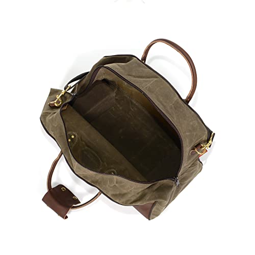 Frost River Flight Bag - Waxed Canvas and Leather Carry On Luggage Pack, Durable Weekender with Cotton Web Shoulder Strap, Carry On, 45 Liter, Field Tan3