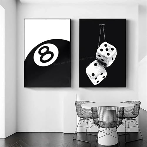 Peinture pour salon billard abstrait noir et blanc pour sublimer un grand mur vide