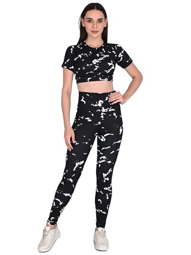 Image of SSoShHub Tights Top High Waist Stretchable Gym Tights and CropTop Bra Gym wear /Active Wear Tights Yoga Pants Zumba /Dance Womens Workout Tights and Top Stretchable Workout set