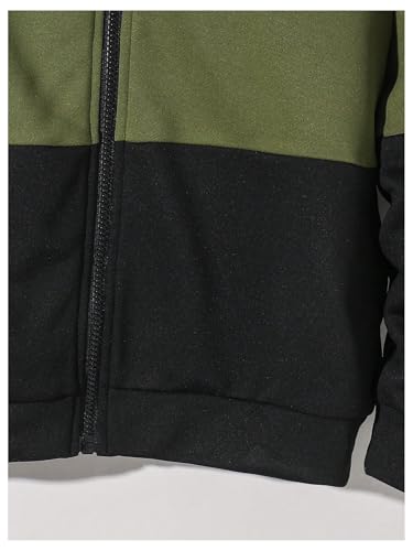 SHENHE Moletom masculino com capuz e manga comprida e zíper colorblock casual, Verde, 11 Anos