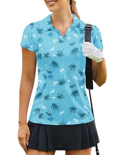 Image of PINSPARK Womens Golf Shirt Short Sleeve Polo V-Neck Quick Dry Tennis Tops | Moisture-wicking Breathable Fabric, Classic Collar, Slim Fit, Ideal for Golf Tennis Pickleball Casual