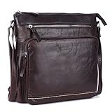 LEDERBUCK Olga Women's Extra-Large Genuine Leather Crossbody Purse – Soft Triple-Zip Shoulder Bag (Brown)