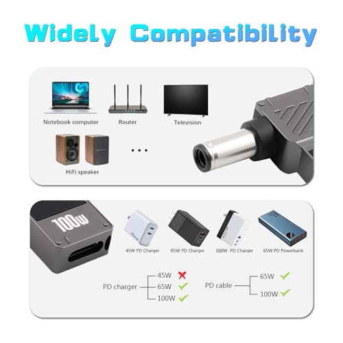 Adaptador CC 6,0 x 0,6 mm a USB C de 100W y 90 grados para tableta y PC 4K 6