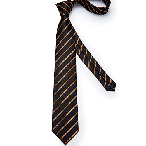 Image of DiBanGu Mens Striped Tie Silk Woven Necktie and Pocket Square Cufflinks Tie Clip Set Wedding Business Formal Gift Tie for Men