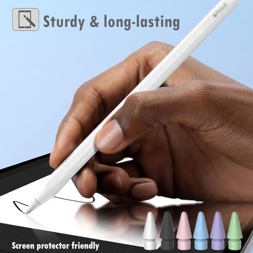 Image of 12 PCS Tips for Apple Pencil tip, Apple Pen Tips Compatible with iPad Pencil Tip Nib with Cover Case for Apple Pencil Pro /USB-C / 1st Gen / 2nd Generation iPencil(White,Black,Pink,Blue,Purple,Green)