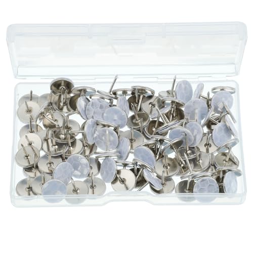 QFGasre 100pcs Reflective Tacks Trail Marking Glow Bright Eyes Trail Markers Tack Metal Thumb Nails Tack with Storage Box for Hunting Hiking Camping Tree Stand Marking Nails Silver