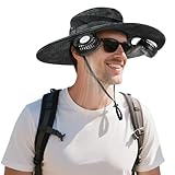AMACOOL 2-in-1 Hands-Free Hat Fan with Detachable Neck Fan, UPF 50+ Wide Brim Sun Hat, 3-Speed Adjustable, 2600mAh Rechargeable Fishing Essentials for Men Women Camping Travel Delivery Outdoor-Camo