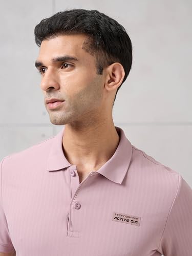 Image of TECHNOSPORT Men's Slim Fit Striped Half Sleeve Active Out Matpiq Polo T-Shirt for Gym, Sports & Regular Use