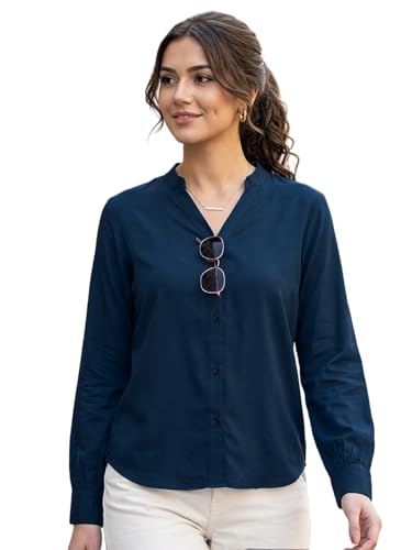 Image of Urbano Fashion Women's Modal Viscose Full Sleeve Regular Fit Casual Solid Shirt with Mandarin Collar