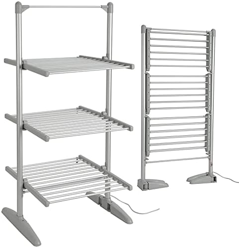 ZJIEX Electric Heated Clothes Airer Dryer 3-Tier Foldable Electric Clothes Dryers Indoor Low Energy Heated Drying Racks 300W 45-55℃ Constant Temperature