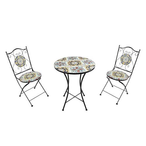 AXI Amélie Ensemble de bistrot 3 pièces, design mosaïque, classique, multicolore, table et 2 chaises pour jardin, balcon, terrasse