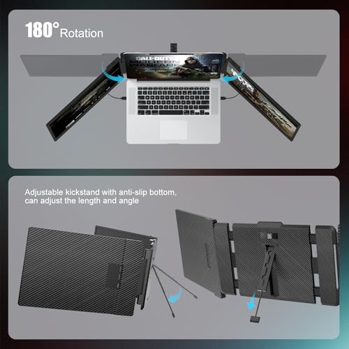 Image of KEFEYA Laptop Screen Extender, 14 inch Portable Monitor for Laptop, 1440P QHD Triple Screen Monitor Extender for 13 inch-17 inch Laptops, HDMI /USB-C for MacBook, Windows, Chrome, Switch, Plug & Play