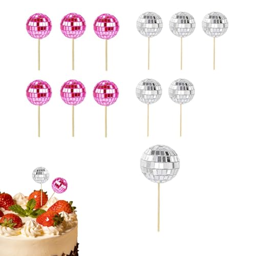 12Pcs Disco Ball Cake Decorations Mini Disco Ball Cake Toppers Decoration