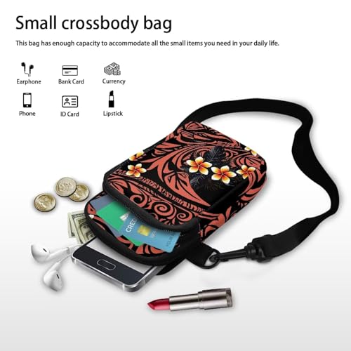 Image of Hawaiian Tribal Small Crossbody Bags for Women Cell Phone Bag Purse, Sea Turtle Zipper Sling Purses Shoulder Bag