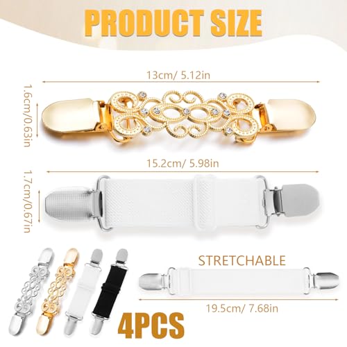 Image of Dress Cinch Clips, Vintage Elegant Clip for Cardigan Shawl Clothing Sweater Glove, Classic Design in Different Style, High-Grade Materials for Long-Lasting Use in Any Occasion (4 Pcs)