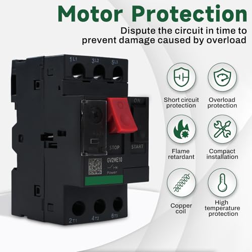 Motorschutzschalter 400V Motorleistungsschalter 690V 4-6.3A 3P Knopfsteuerungstyp Motorschutzschalter Bemessungsstoßspannung 6KV Schienenmontage (GV2ME10 Schwarz)